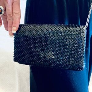 Jessica McClintock Sparkling Black Evening Clutch with Silver Chain